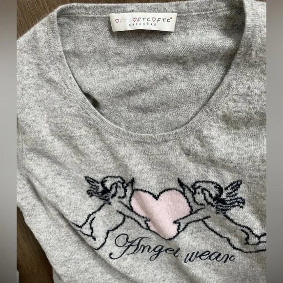 REDUCED FTC 100% (Fair Trade Cashmere) crew pullover sweater heather grey/pink - Picture 15 of 17